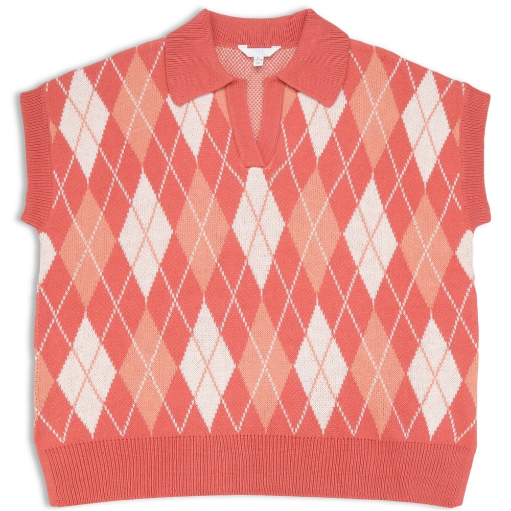 Time and Tru women’s short sleeve argyle polo sweater